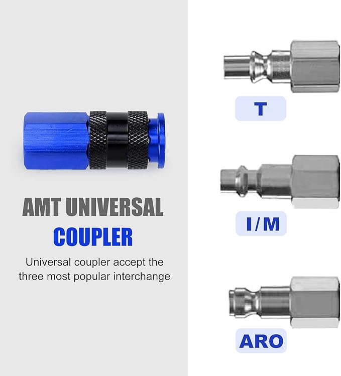 Air Hose Fittings, 6 Pieces AMT Universal Air Couplers with 1/4" NPT Male Threads, Blue
