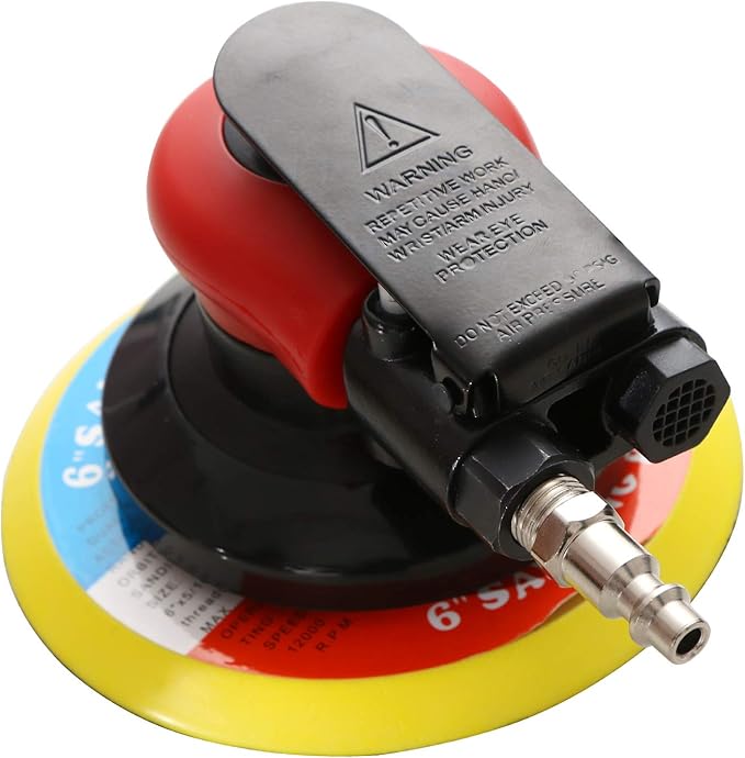 Professional Air Random Orbital Sander, Heavy Duty Dual Action Pneumatic Palm Sander (6 inch, Red)