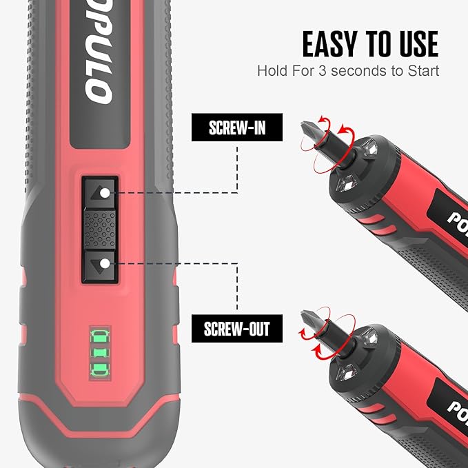 POPULO 4V Electric Screwdriver Kit,6 Torque Settings, Power Screw Driver Cordless Rechargeable with LED Work Light, 32 pieces Screwdriver Bits, 8 Sockets, Flex Hex Shaft, Bit Holders and Storage Box