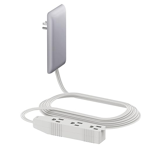 LIDER Flat-Face Outlet Extender with 3 Receptacles, Ultra-Thin Wall Plate Plug with Cord Extender and 3-Outlet Power Strip, 8ft Cord, LWE8-315-SV, Silver