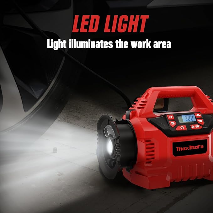 Cordless Tire Inflator Compatible with Milwaukee 18V Battery, 160 PSI High Pressure Portable Air Compressor with Digital Gauge, Auto Shut Off, LED Light For Balls, Tires, Swim Toys (Tool Only)