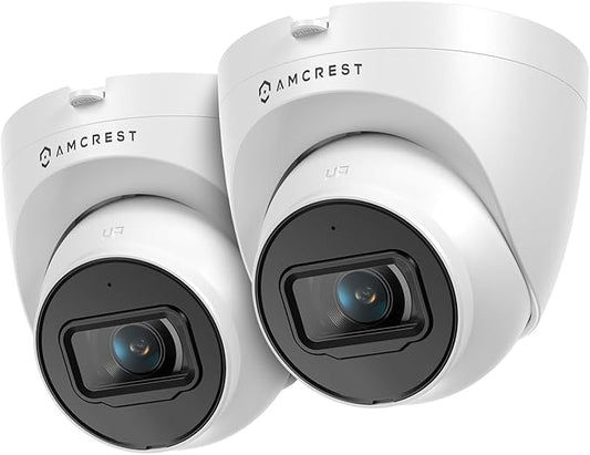 Amcrest 2-Pack 5MP UltraHD Outdoor Security IP Turret PoE Camera with Mic/Audio, 5-Megapixel, 98ft NightVision, 132° FOV, IP67 Weatherproof, MicroSD Recording (256GB), 2PACK-IP5M-T1179EW-AI-V3 White