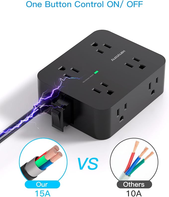 HANYCONY Power Strip Surge Protector, 5 Ft Exetnsion Cord with Multiple Outlets, Outlet Extender with 4 USB Ports, Flat Plug, Wall Mount for Home Office Dorm Room Essentials, ETI Listed, Black