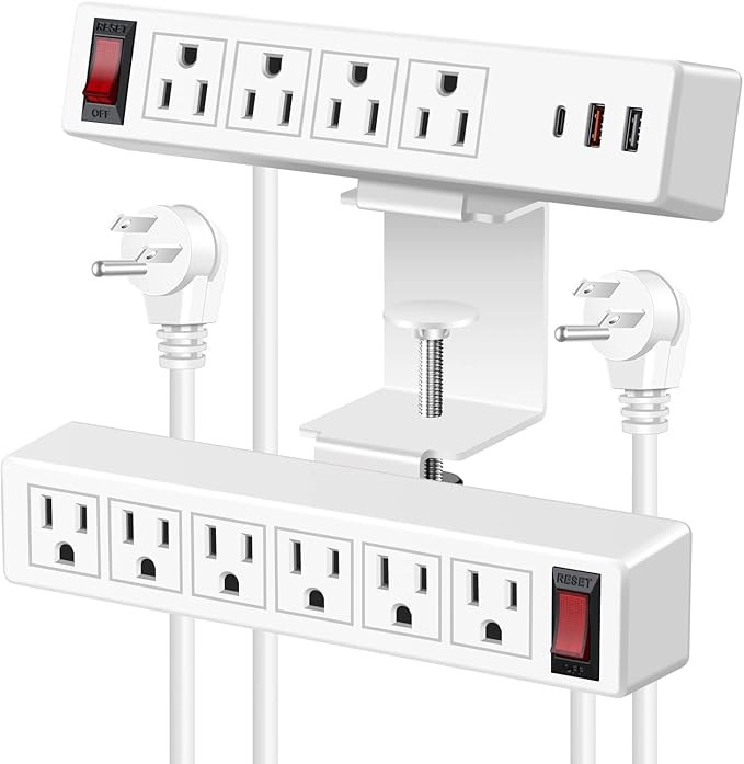 Desk Clamp Power Strip with PD20W USB-C, VILONG 2 in 1 Dual Layer Under Desk Power Strip, Removable Clamp Power Socket with 10AC Outlets & Switch, 10ft Extension Cord