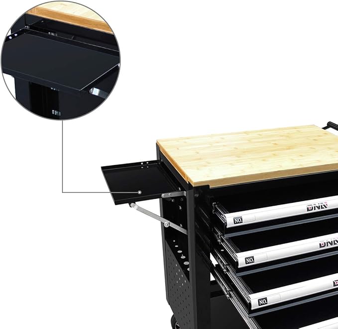 DNA MOTORING 30" W X 37" H X 18" D Large Capacity 4-Drawer Chest Rolling Tool Cart Locking Swivel Cabinet (TOOLS-00003) with Keys, Black