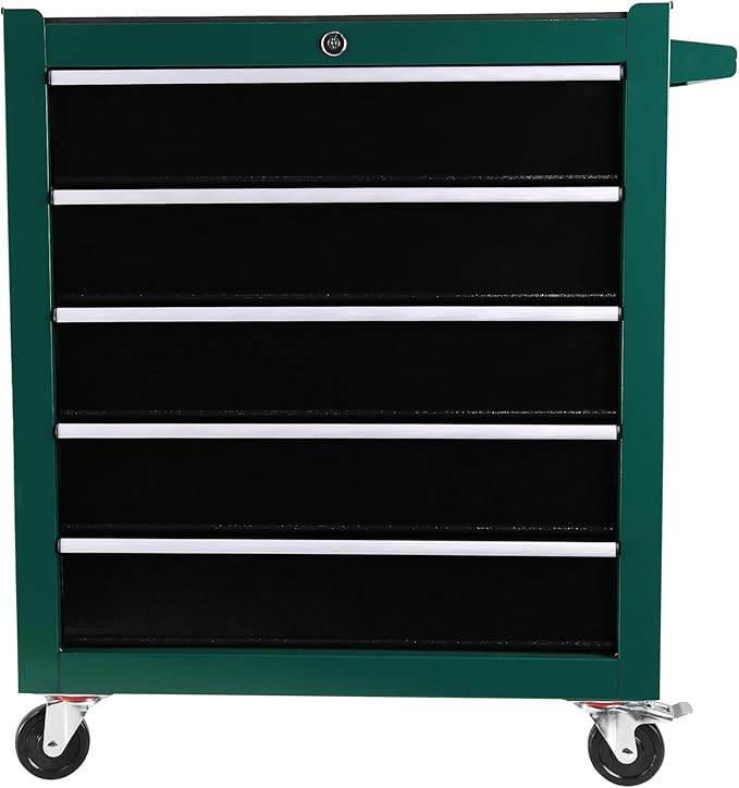 5 Drawers Rolling Tool Chest Tool Cabinet on Wheels with Keyed Locking System and Drawer Liners Tool Chest with Link Buckle and can be Combined to Large Cabinet Set for Warehouse & Garage,Green