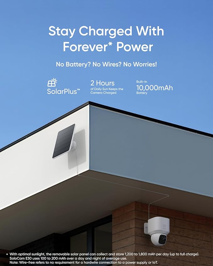 eufy Security SoloCam E30, Security Cameras Wireless Outdoor, Solar Camera Outdoor Wireless, 360° Pan, AI Tracking, 2K Clarity, HomeBase S380 Compatible, No Monthly Fee, only Support 2.4Ghz