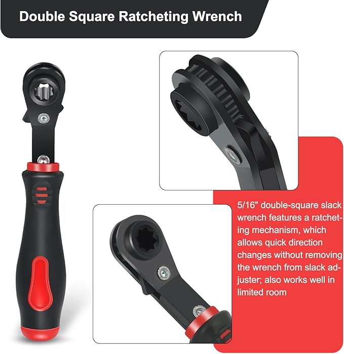 Automatic Slack Adjuster Tools, 5/16" Brake Adjustment Tool Ratcheting Wrench Air Brake System Adjustment Wrench Tools Set for Semi Truck Big Truck Trailers(2-Piece)