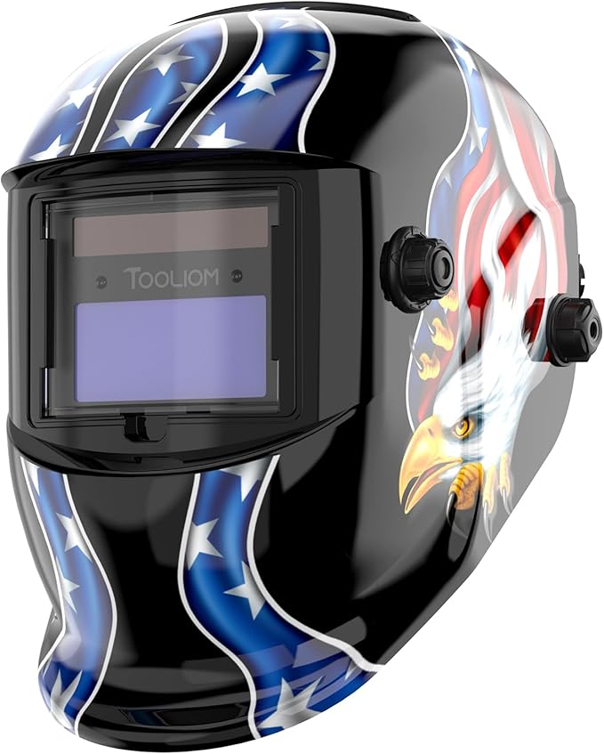 TOOLIOM Welding Helmet Solar Power Auto Darkening Welding Mask Adjustable Shade Range 4/9-13 for MIG TIG Stick Welder Mask Blue Eagle
