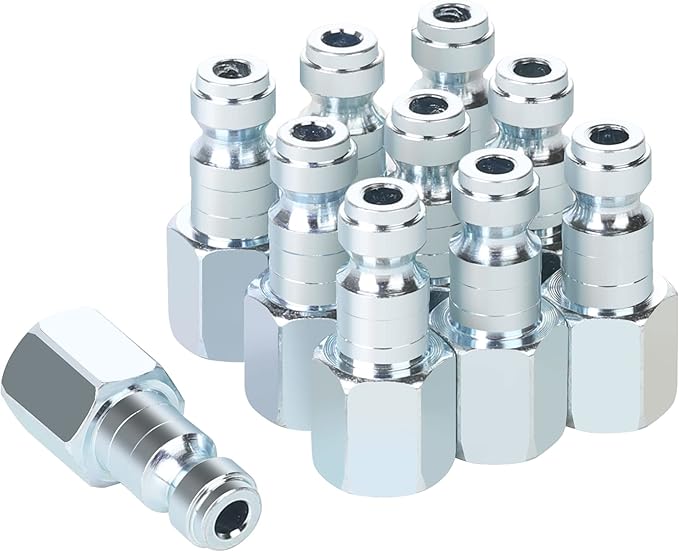 Air Compressor Accessories Fittings, Automotive T-type, 1/4 Inch Body Size, 1/4 Inch Female Threads Size, Steel Material, 300PSI Max Working Pressure, 10 Pieces Air Hose Plug Set