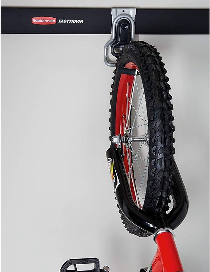 Rubbermaid FastTrack Garage Organization System, Vertical Bike Hook, Black, Holds up to 50 Pounds, Wall Mount and Heavy Duty Garage Hanger for Bike Storage
