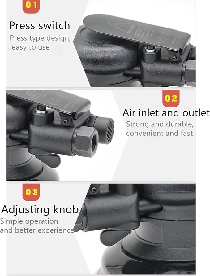 Professional Heavy Duty 5" Dual Action Random Orbit Air Sander, Orbital Pneumatic Palm Sander -Composite Design, Low Vibration