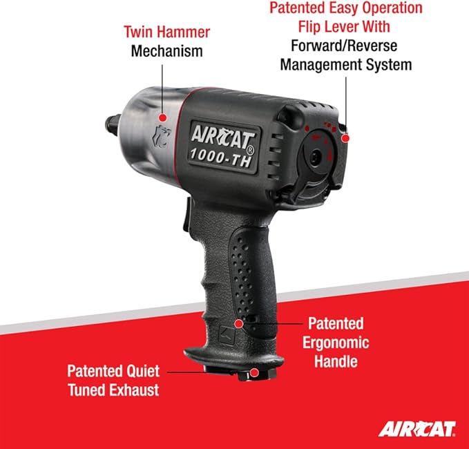 AIRCAT Pneumatic Tools 1000-TH: 1/2-Inch Composite Impact Wrench 1,000 ft-lbs of Torque - Standard Anvil