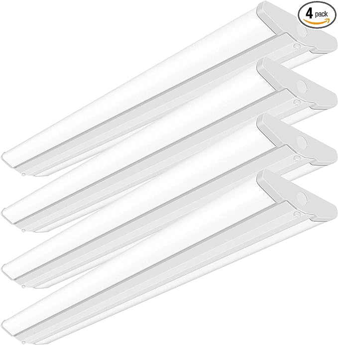 AntLux 4FT LED Wraparound Light Fixture 50W Ultra Slim LED Shop Lights for Garage, No Glare, 5500 Lumens, 4000K Neutral White, 4 Foot Flush Mount Office Ceiling Wrap Light for Workshop Kitchen, 4 Pack