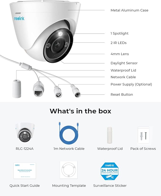 REOLINK 12MP PoE IP Camera Outdoor, 97° Wide Angle Dome Security Camera for Home Surveillance, Human/Vehicle/Pet Detection, 700lm Color Night Vision, 2 Way Talk, Up to 256GB microSD Card, RLC-1224A