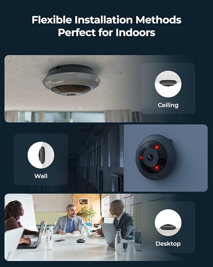REOLINK 6MP PoE IP Fisheye Camera with 360° View, Surveillance for Home/Office Security, Smart Human Detection, Two Way Talk, Ceiling/Wall/Desk Mount, Multiple Panoramic Display Views, FE-P(Black)
