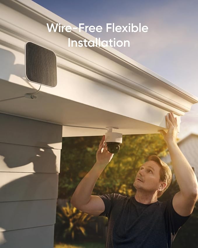eufy Security SoloCam S340, Solar Security Camera, Wireless Outdoor Camera, 360 Degree Pan & Tilt Surveillance, No Blind Spots, 2.4 GHz Wi-Fi, No Monthly Fee, HomeBase S380 Compatible (Renewed)