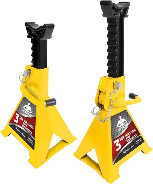 Car Jack Stands 3 Ton (6,600 LBs) Capacity, Extra Reinforced Double Locking Car Lifting Stand Adjustable Jack Stand, Fits Automotive Small Pick-Up Yellow, 2 Packs