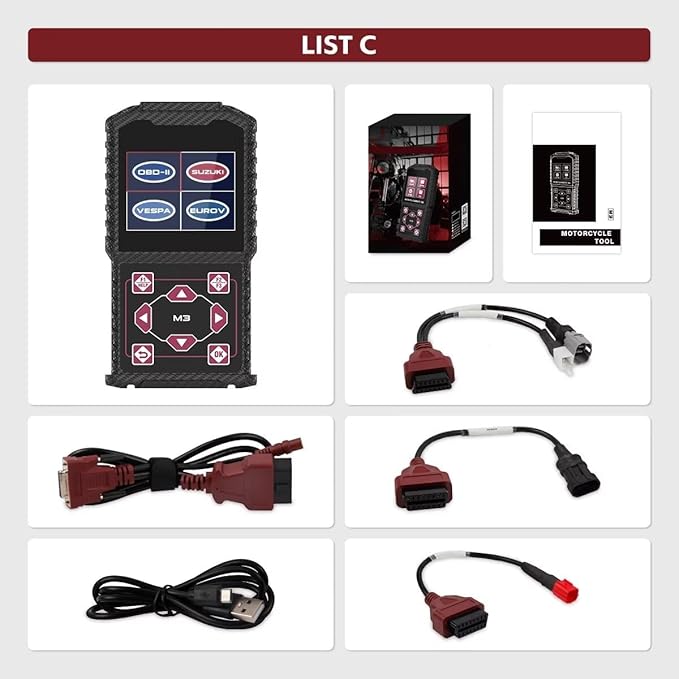 Motorcycle Diagnostic Tool,Motorcycle OBD2 Scan Tool with Quick Test & Voltage Detection Real-time Data Stream OBDII Motorcycle Diagnostic ScanTool Compatible for Suzuki 6P/4P, Vespa, EUROV, OBDII
