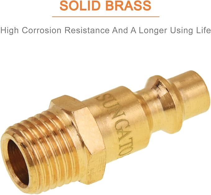 SUNGATOR 12-Piece 1/4'' NPT Air Tool Fittings, Solid Brass Air Line Quick Connect Fittings, 1/4 Inch Compressor Accessories, Brass 1/4'' Coupler and Plug Kit, Quick Connect Hose Repair Kit