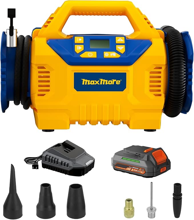 Cordless Tire Inflator Compatible with DeWalt 20V MAX Battery 160 PSI Portable High Pressure Air Compressor, 2.0Ah Battery & Fast-Charging Charger, Digital Gauge, Auto Shut Off, LED Light For Tires