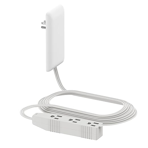 LIDER Flat-Face Outlet Extender with 3 Receptacles, Ultra-Thin Wall Plate Plug with Cord Extender and 3-Outlet Power Strip, 8ft Cord, LWE8-315-W, White