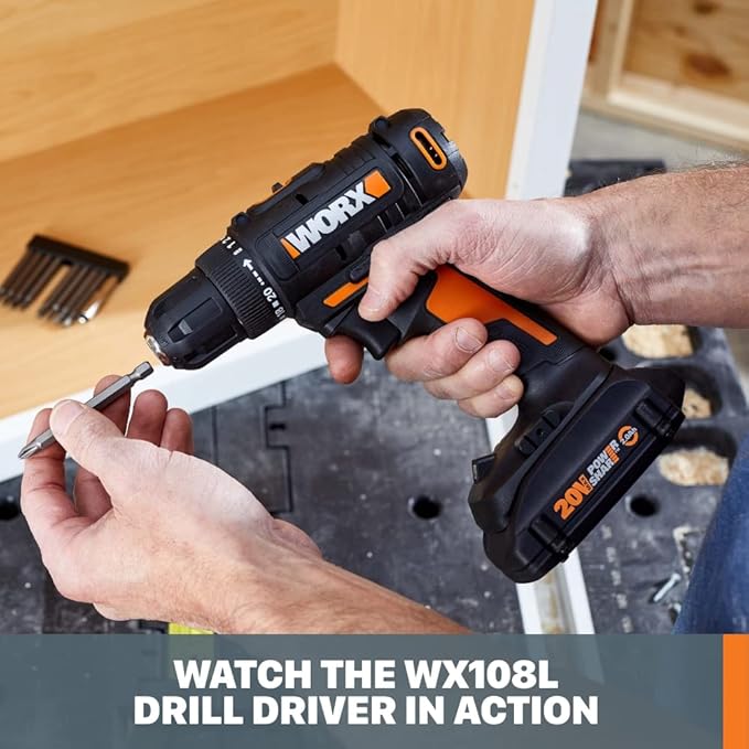 Worx 20V 3/8" Cordless Drill with 84pc Accessory Kit, Variable 2-Speed Drill Set 265 In-Lbs Torque 20+1 Clutch, Lightweight Compact Drill Driver 3/8-Inch Keyless Chuck – Battery & Charger Included