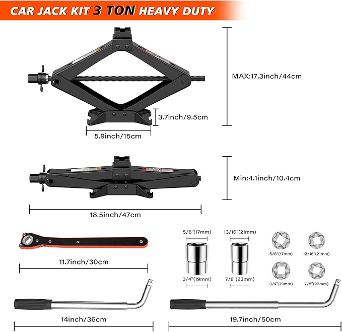 IMAYCC Scissor Jack for Car 3 Ton (6614 lbs),Heavy Duty Car Jack kit with Lug Wrench, Tire Changing Kit, Universal Car Emergency Kit for Car SUV MPV