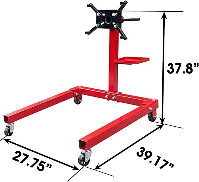 BIG RED TAM25671-1 Torin Engine Stand: Rotating Engine Motor Stand with 360 Degree Mounting Head, Extra Tool Storage Tray, 4-Casters and 4 Adjustable Arms, 5/8 Ton (1,250 lbs) Capacity - Red