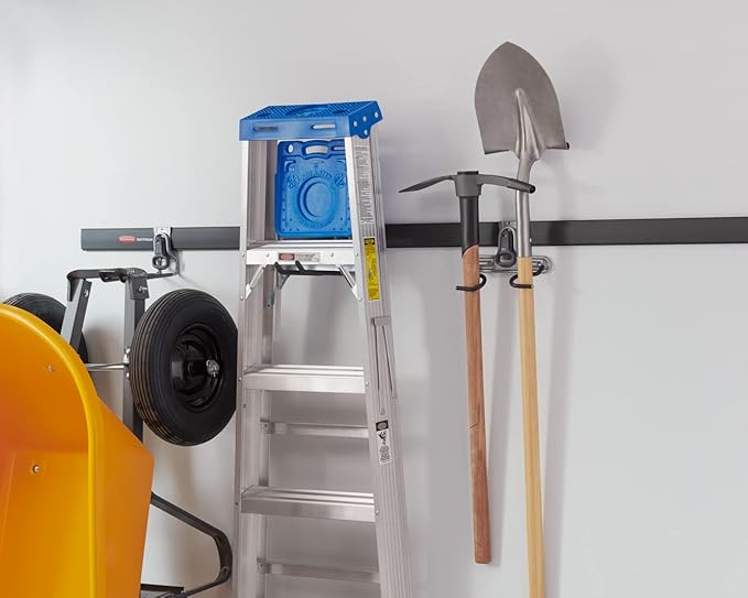 Rubbermaid FastTrack Rail Garage Organization Multi-Purpose Hook, 50 lbs Capacity, Satin Nickel, Wall Mounted Storage System, Direct Mount into FastTrack Garage Rail for Home/Garage Organization