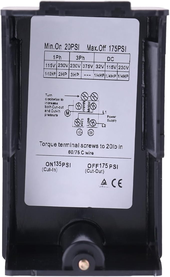 Air Compressor Pressure Switch 175 PSI Single Port 135-175 PSI Heavy Duty 1/4 NPT 135 PSI Pressure Switch Air Pump Pressure Switch Pumptrol Air Pressure Switch for Air Compressor