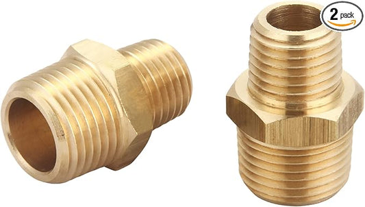 3/8 Inch NPT Male x 1/4 Inch NPT Male Solid Brass Reducing Hex Nipples, Brass Pipe Adapter Fittings Reducing Nipples Connector (2 Piece)