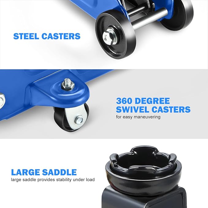 DNA MOTORING Low Profile Hydraulic Trolley Service/Floor Jack, 1.5 Ton (3000 lbs) Capacity, Lifting Range 5.3"-12",Blue,TOOLS-00327