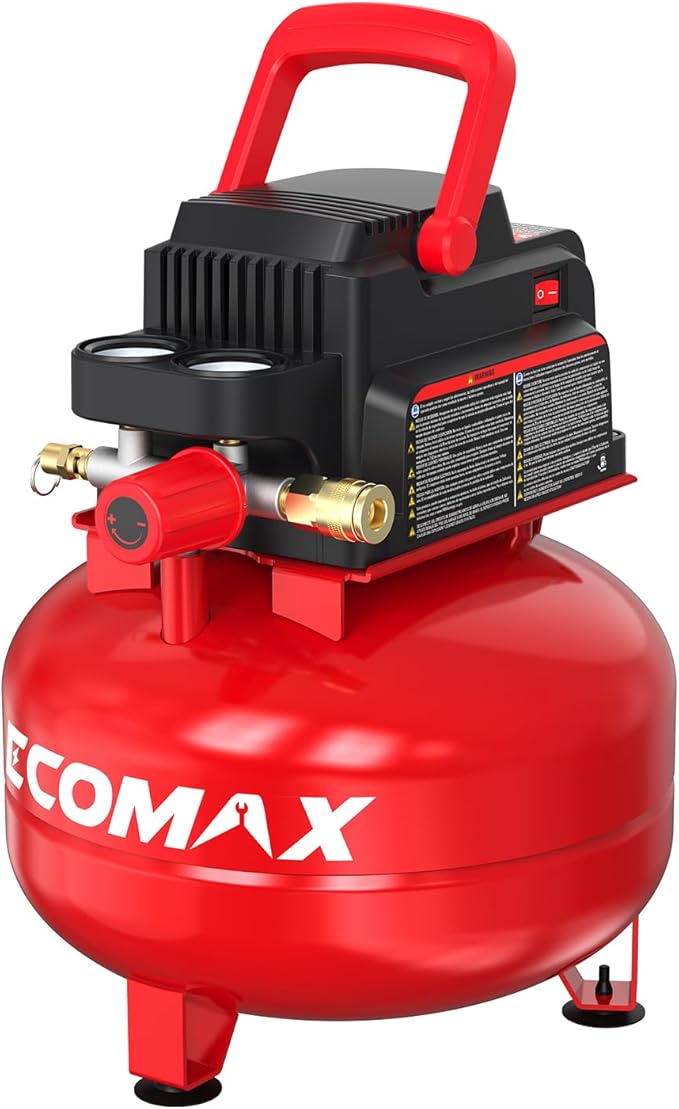 Air Compressor 3 Gallon Portable Pancake Tank Oil-free, 110 PSI MAX Pressure and 1/3 HP for Car and Bike Tires, Nail Gun, and Pneumatic Tools, Garage, Shop or Mechanic Accessories