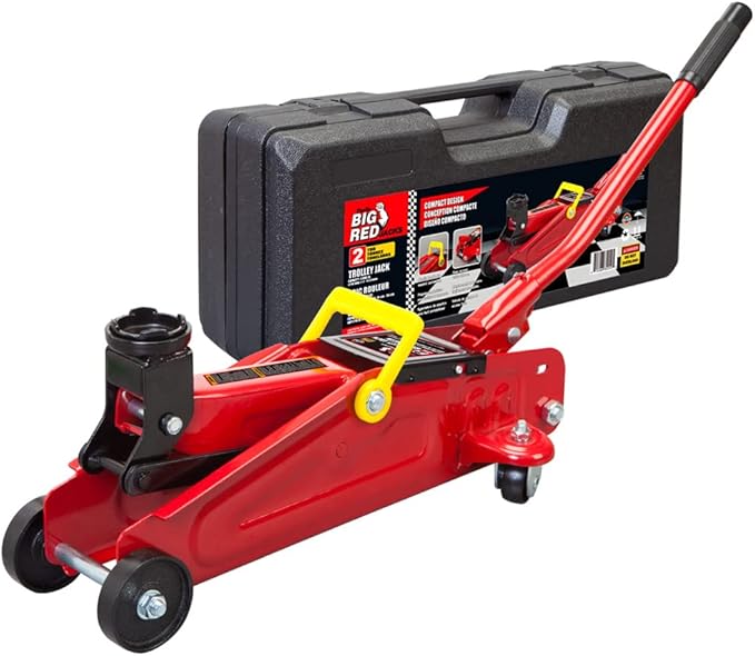 BIG RED TAM820014S Torin Hydraulic Trolley Service/Floor Jack with Blow Mold Carrying Storage Case, 1.5 Ton (3,000 lb) Capacity, Red