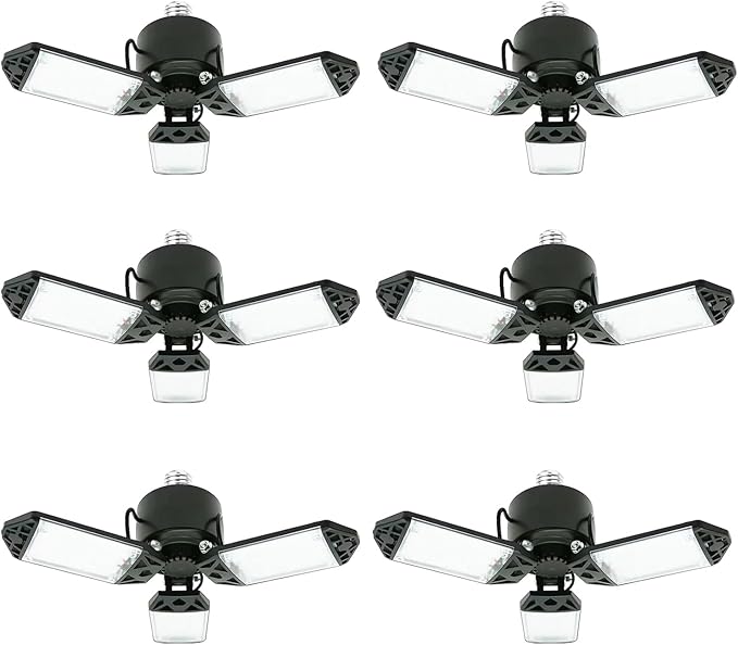 LED Garage Light, 80W 8000 Lumen Ceiling Lights with 3 Adjustable Panels, 6500K Daylight Light Bulb Fixture LED Lights for Garage, Workshop (80W 6Pack)