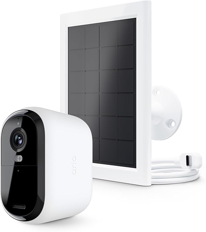 Arlo Essential Security Camera XL 2K with Solar Panel Bundle | Indoor - Outdoor | 2nd Gen | 4X Longer Battery | Wireless with Spotlight, Color Night Vision-Battery gets Charged with Solar Panel,White