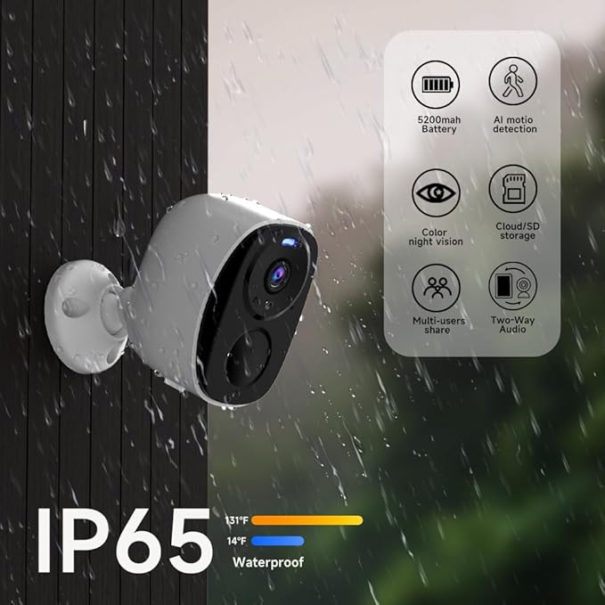 4Pack Security Cameras Wireless Outdoor, 2K Battery Powered WiFi Security Indoor Camera with Spotlight & Siren Alarm, 2-Way Audio, Color Night Vision, AI Detection for Home Security,Works w/Alexa