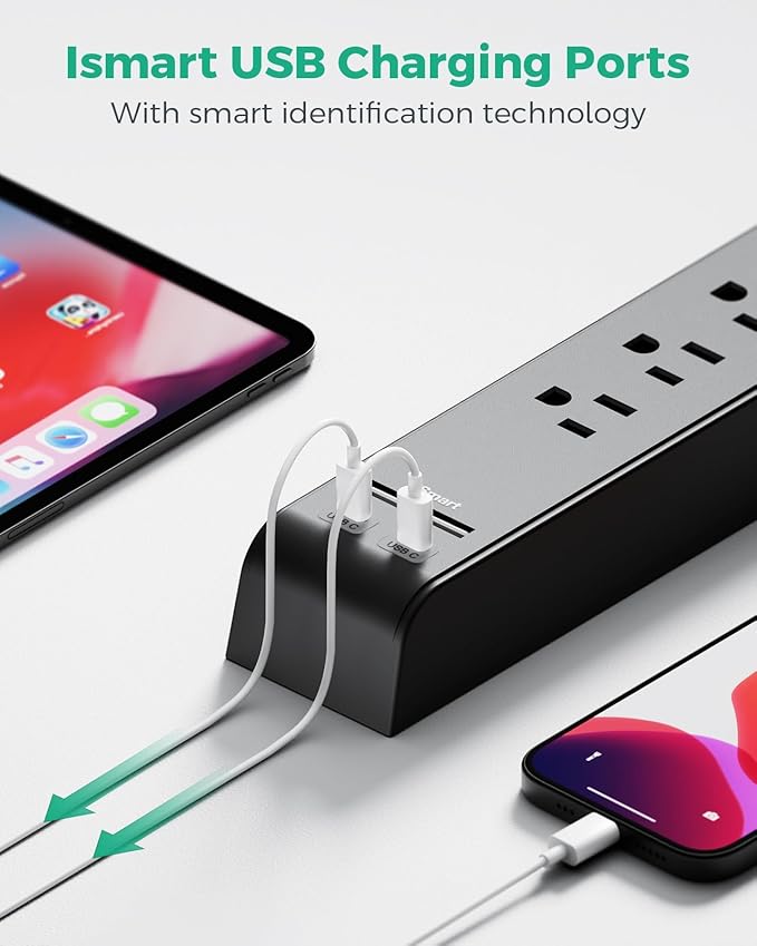 2 Pack Surge Protector Power Strip with 6 Outlets 2 USB Ports 5-Foot Long Heavy-Duty Braided Extension Cords Flat Plug 900 Joules 15A Circuit Breaker Wall Mount for Home Office ETL Listed