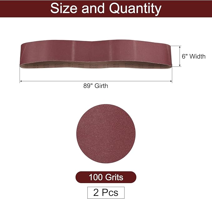 uxcell 2pcs 6" x 89" Sanding Belts 100 Grits Aluminum Oxide Abrasive Belt Sander Paper Sanding Papers for Metal Wood Grinding Polishing, Reddish Brown