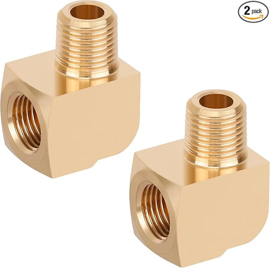 2pcs 1/8” Brass Fittings 90 Degree Barstock Street Elbow 1/8" NPT Male Pipe to 1/8" NPT Female Pipe 1/8 NPT Elbow Forged Brass Pipe Fittings