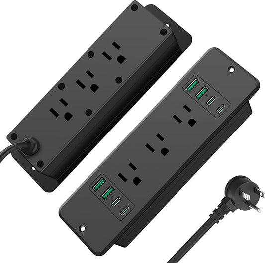 HHSOET 14 in 1 Fast Charging Recessed Power Strip, 45W Furniture Power Outlet USB C, Flush Mount Surge Protection with 6 AC Plugs, 4 USB-A and 4 USB-C, 10ft Power Cord. (Black)