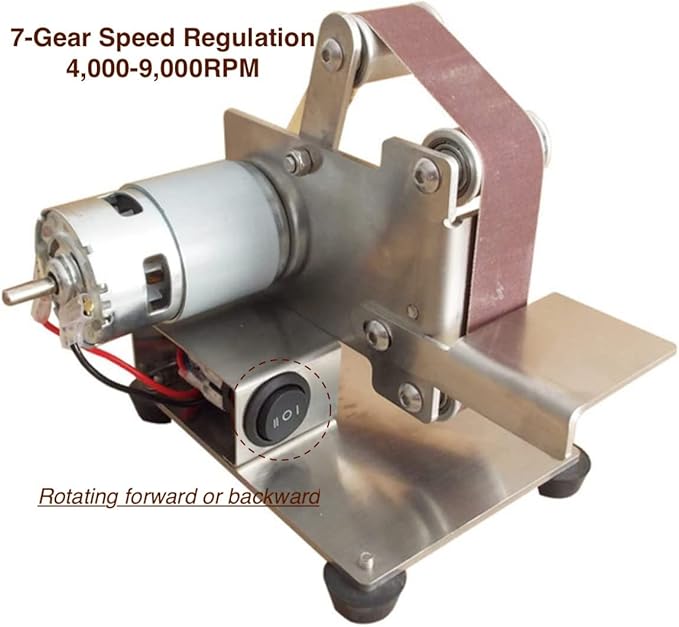Electric Belt Sander for Woodworking, Mini Belt Sander for Metal Plastic Working DIY Small Projects, 7 Speed Regulation, Angle Adjustable Belt Knife Sharpener with 10pcs Belts and Dust Shield