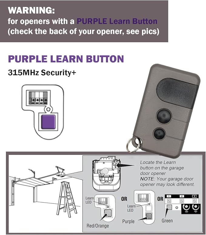 for Sears Craftsman Garage Door Opener Remote 139.53753 HBW2028 315MHz Liftmaster 371LM 373LM Chamberlain 950CD 953CD with Purple Learn Button (Mini Version)
