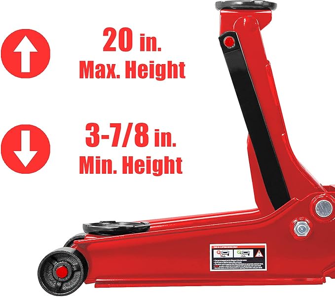 BIG RED AT84007R Torin Hydraulic Low Profile Service/Floor Jack with Dual Piston Quick Lift Pump, 4 Ton (8,000 lb) Capacity, Red