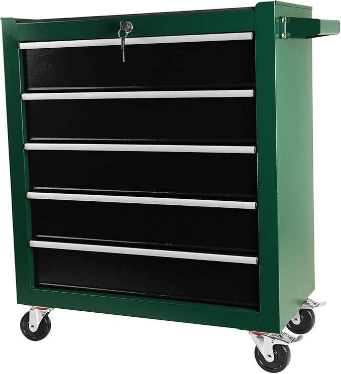 5 Drawers Rolling Tool Chest Tool Cabinet on Wheels with Keyed Locking System and Drawer Liners Tool Chest with Link Buckle and can be Combined to Large Cabinet Set for Warehouse & Garage,Green