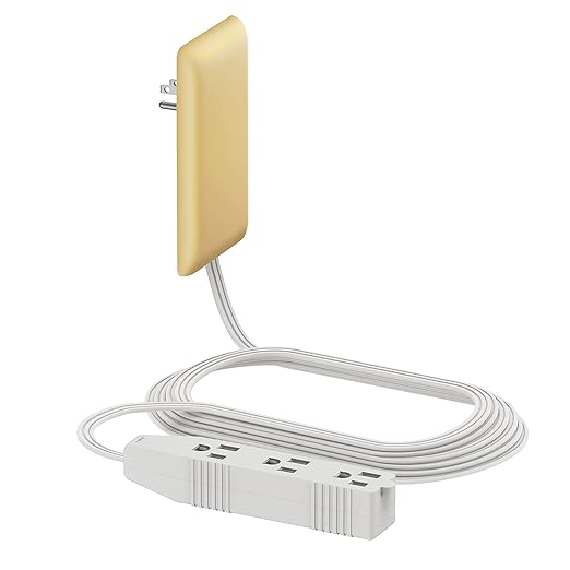 LIDER Flat-Face Outlet Extender with 3 Receptacles, Ultra-Thin Wall Plate Plug with Cord Extender and 3-Outlet Power Strip, 8ft Cord, LWE8-315-GD, Gold