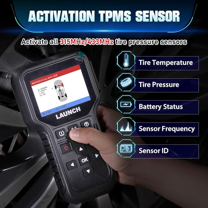LAUNCH CRT5011E TPMS Relearn Tool, 2024 TPMS Sensor (315+433MHz) Read/Activate/Relearn/Reset Scanner Tool, Lifetime Free Update,OBD2 Code Reader, Tire Pressure Monitor System Diagnostics Tool
