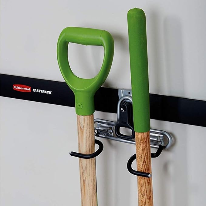 Rubbermaid FastTrack 2-Handle Hook (S Hook), Mounted Garage Storage and Space Saving Organization System, Metallic Powder-Coated Steeel, for Rakes/Brooms/Toys/Ladders,