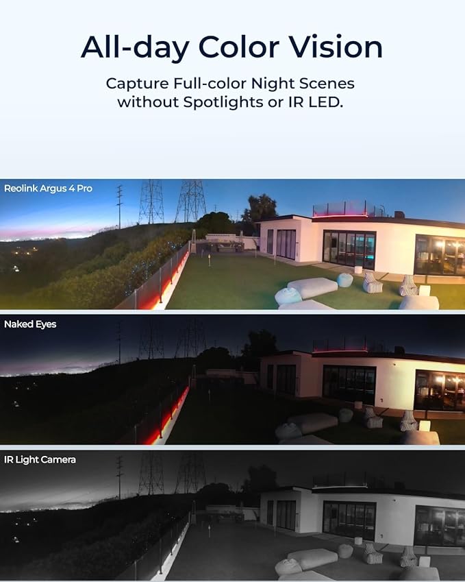 REOLINK Argus 4 Pro Black, 4K Solar Security Cameras Wireless Outdoor, ColorX Night Vision for Home Security, 180° No Blindspots, 5G/2.4GHz WiFi 6, AI Detection, No Monthly Fee, Home Hub Compatible